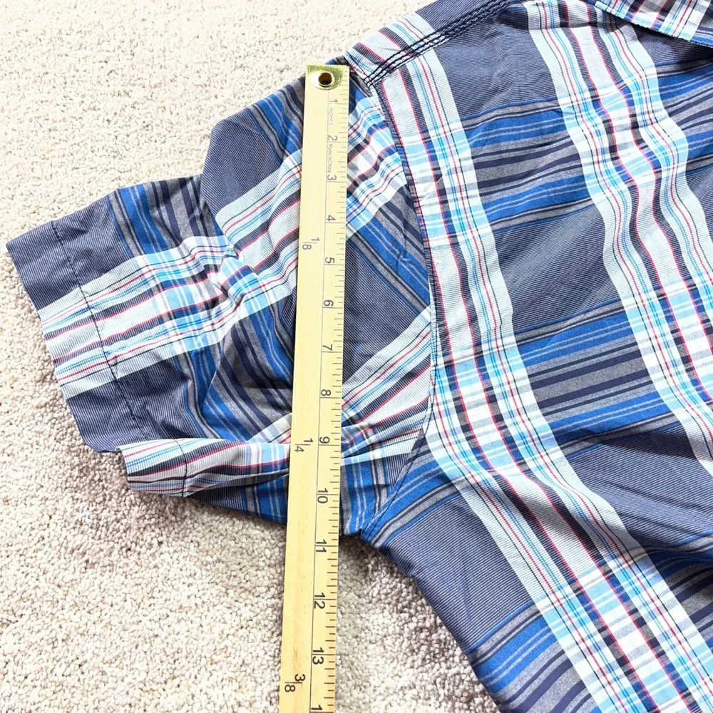 The North Face Button Up Shirt Mens XXL Blue Plaid‎ Short Sleeve Hiking Outdoor